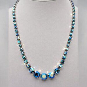 Aurora Borealis AB Iridescent Crystal Necklace Sparkly Blue Green 18''